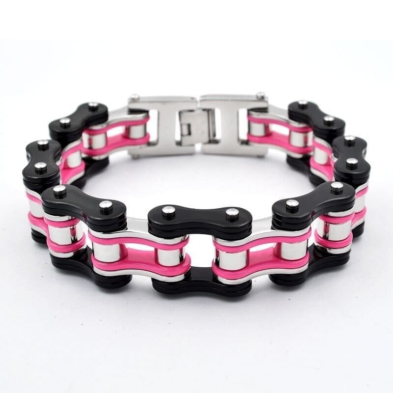 Bracelet chaine de moto enfant - Noir/Argent/Rose