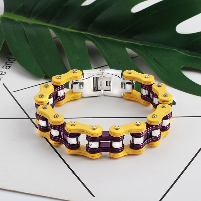 Bracelet chaine moto ktm - YellowPurple / 19cm