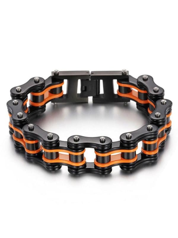 Bracelet chaine moto orange noir