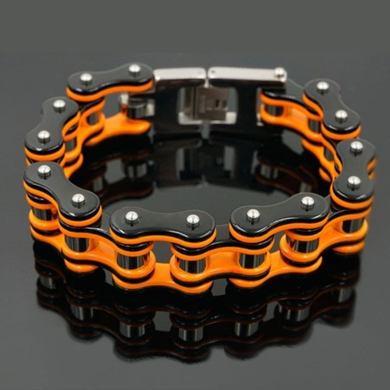 Bracelet chaine moto orange noir - 1 / 19 cm