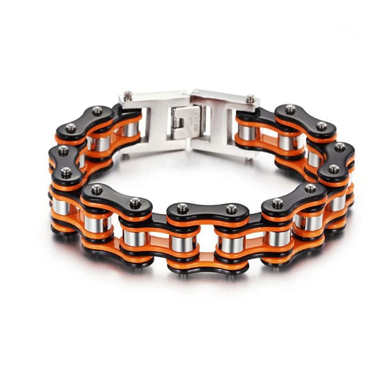 Bracelet chaine moto orange noir - Black Orange / 19cm